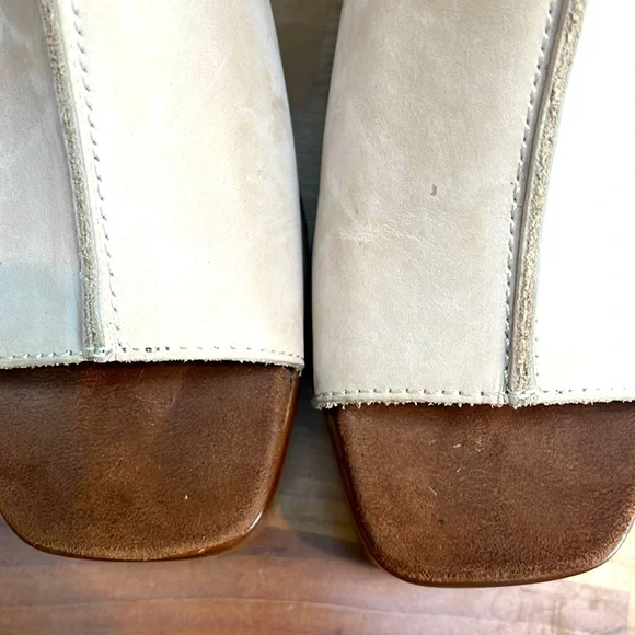 House of Harlow 1960 Griffin Ivory Leather Chunky Platform Brown Slide Sandals - Picture 5 of 14